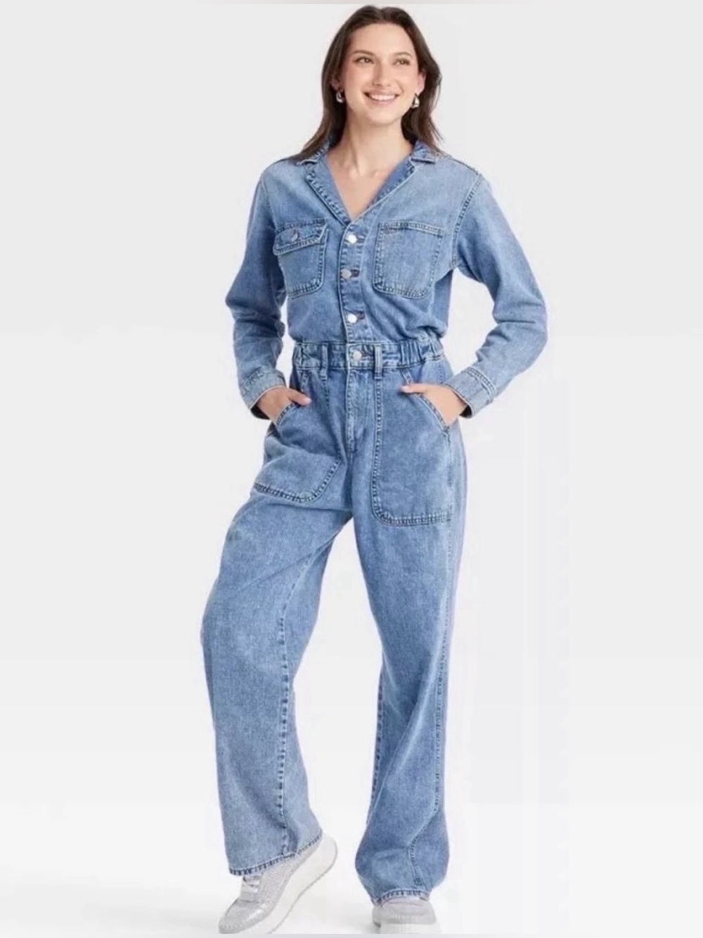 Universal Thread Light Blue Denim Utility Jumpsuit